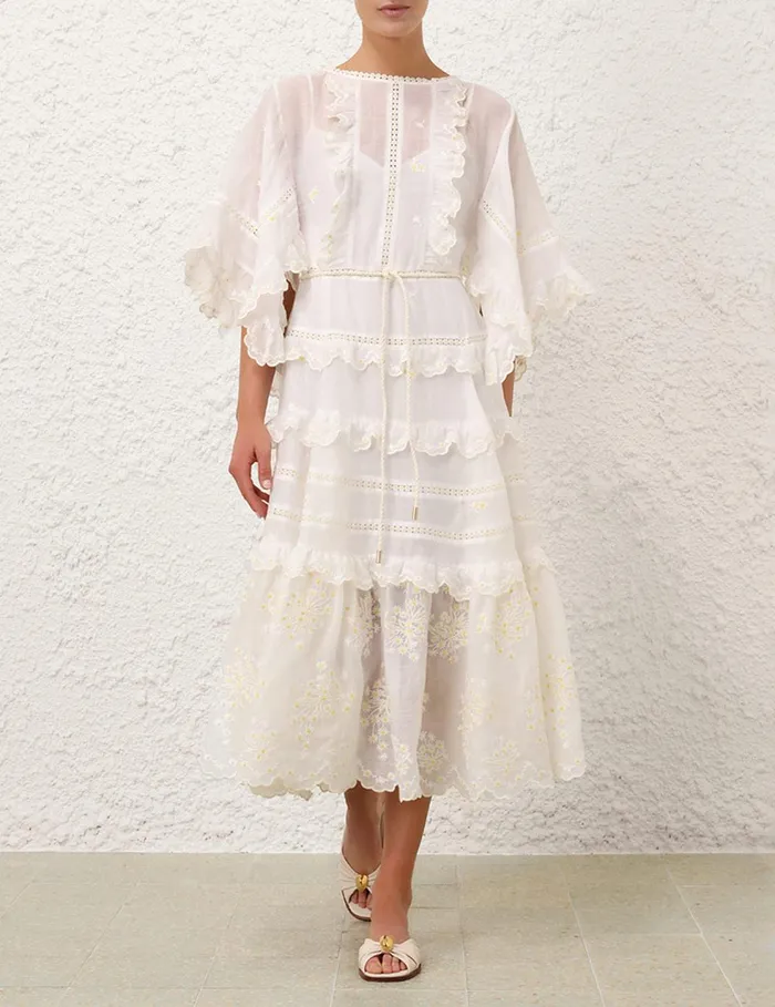 Women Dresses and Coverups Zimmermann Acacia Embroidered Midi Dress Ivory