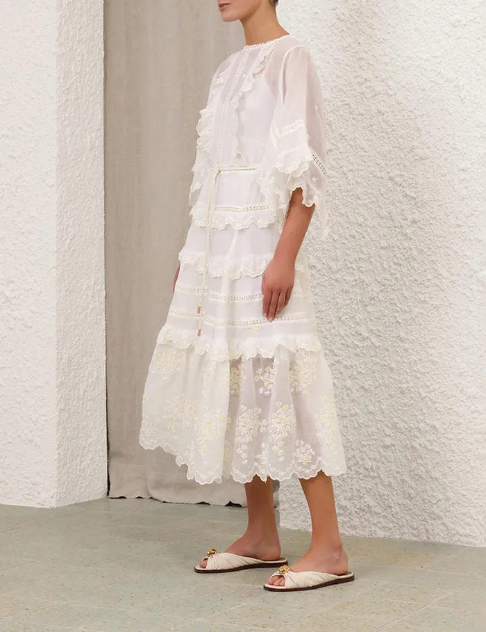 Women Dresses and Coverups Zimmermann Acacia Embroidered Midi Dress Ivory