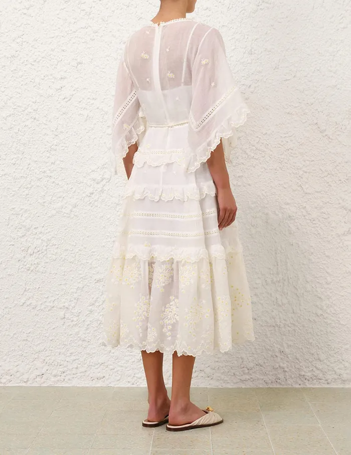 Women Dresses and Coverups Zimmermann Acacia Embroidered Midi Dress Ivory