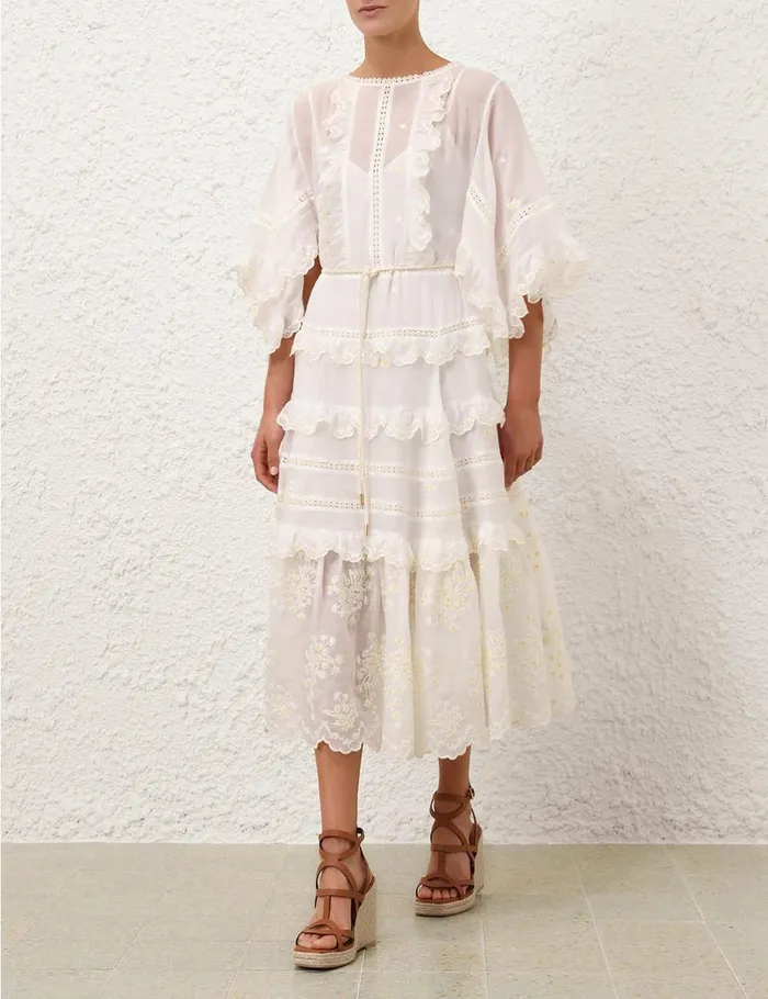 Women Dresses and Coverups Zimmermann Acacia Embroidered Midi Dress Ivory
