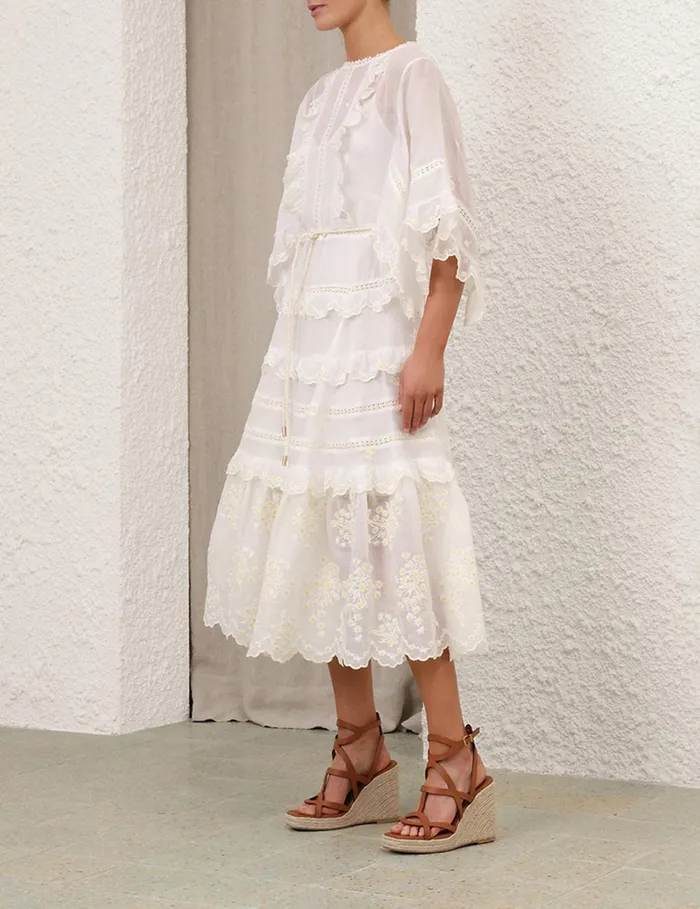 Women Dresses and Coverups Zimmermann Acacia Embroidered Midi Dress Ivory