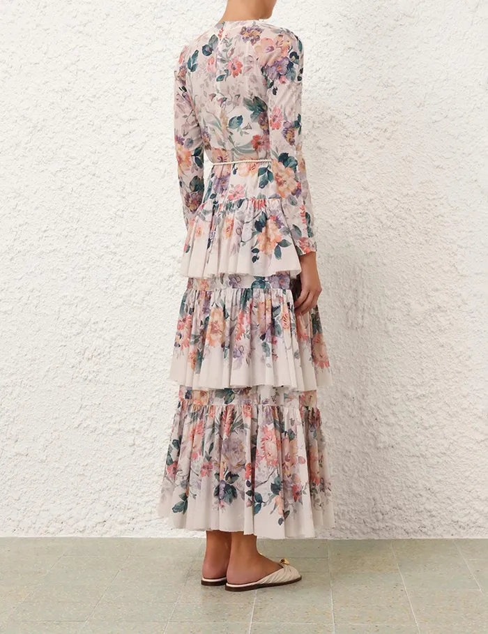 Women Dresses and Coverups Zimmermann Acacia Tiered Maxi Dress Cream Multi Floral