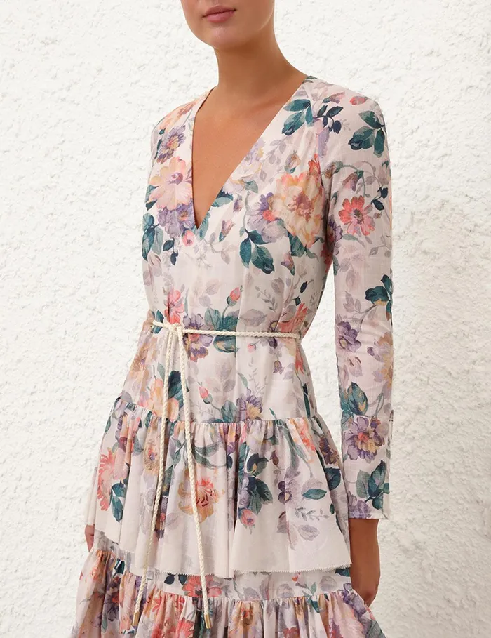 Women Dresses and Coverups Zimmermann Acacia Tiered Maxi Dress Cream Multi Floral