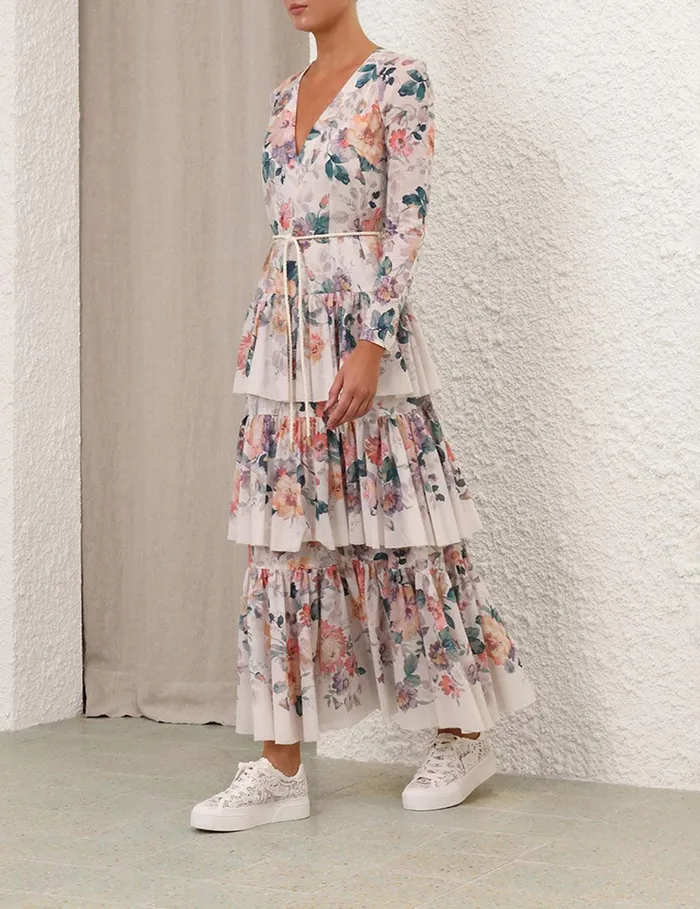 Women Dresses and Coverups Zimmermann Acacia Tiered Maxi Dress Cream Multi Floral