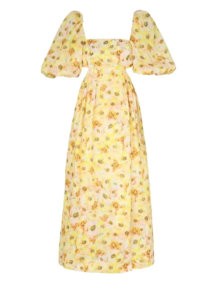 Women Dresses and Coverups Zimmermann Lightburst Cut Out Midi Dress Yellow Floral