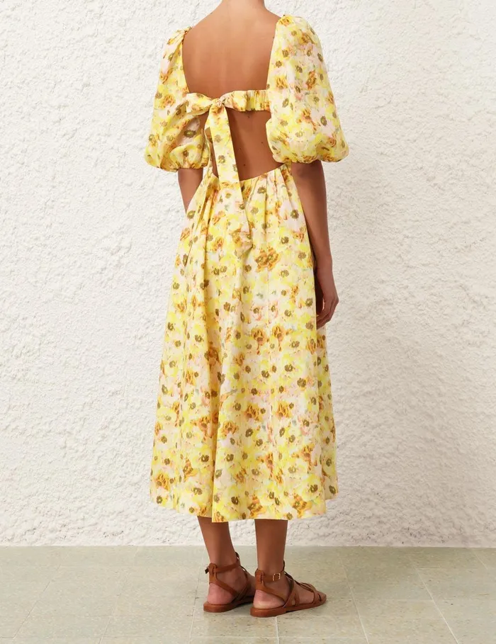 Women Dresses and Coverups Zimmermann Lightburst Cut Out Midi Dress Yellow Floral