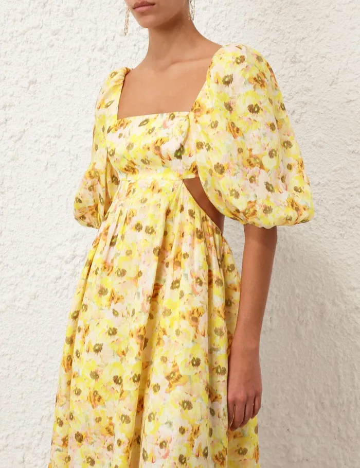 Women Dresses and Coverups Zimmermann Lightburst Cut Out Midi Dress Yellow Floral