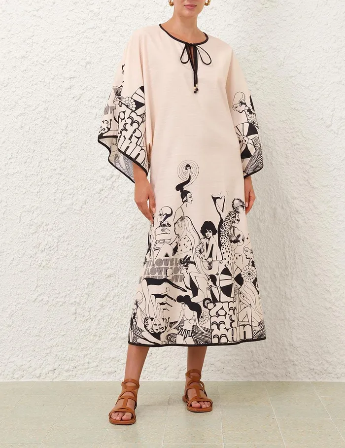 Women Dresses and Coverups Zimmermann Maxine Kaftan Midi Dress Creamblack Poster