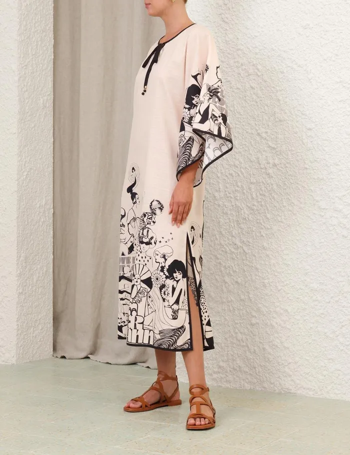 Women Dresses and Coverups Zimmermann Maxine Kaftan Midi Dress Creamblack Poster