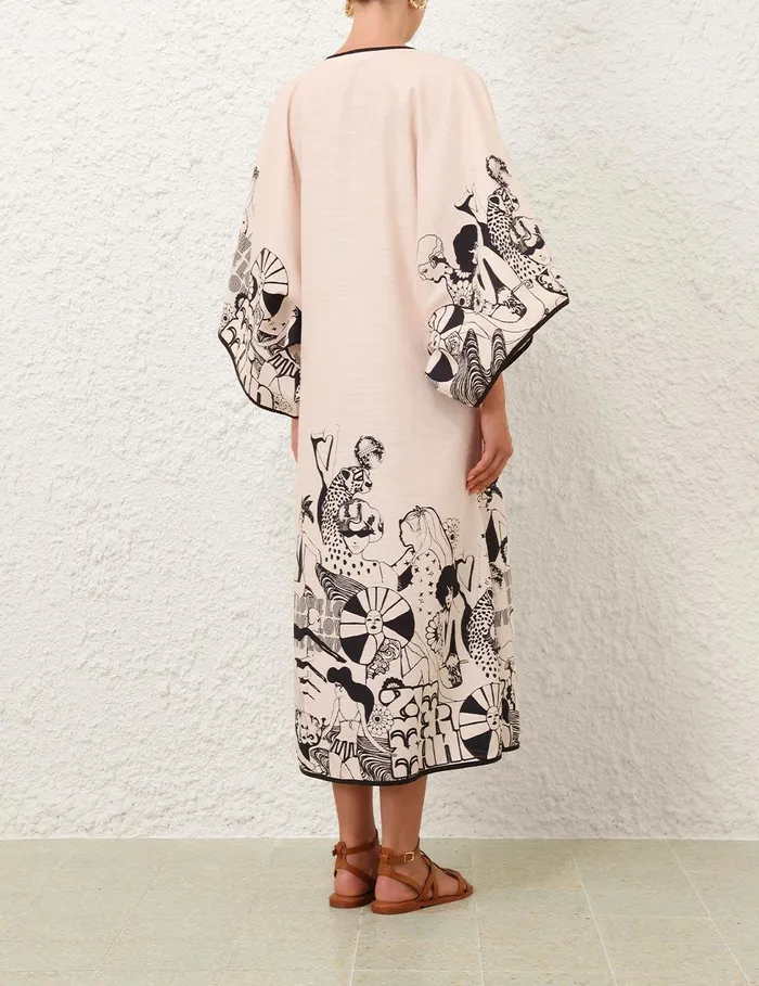 Women Dresses and Coverups Zimmermann Maxine Kaftan Midi Dress Creamblack Poster