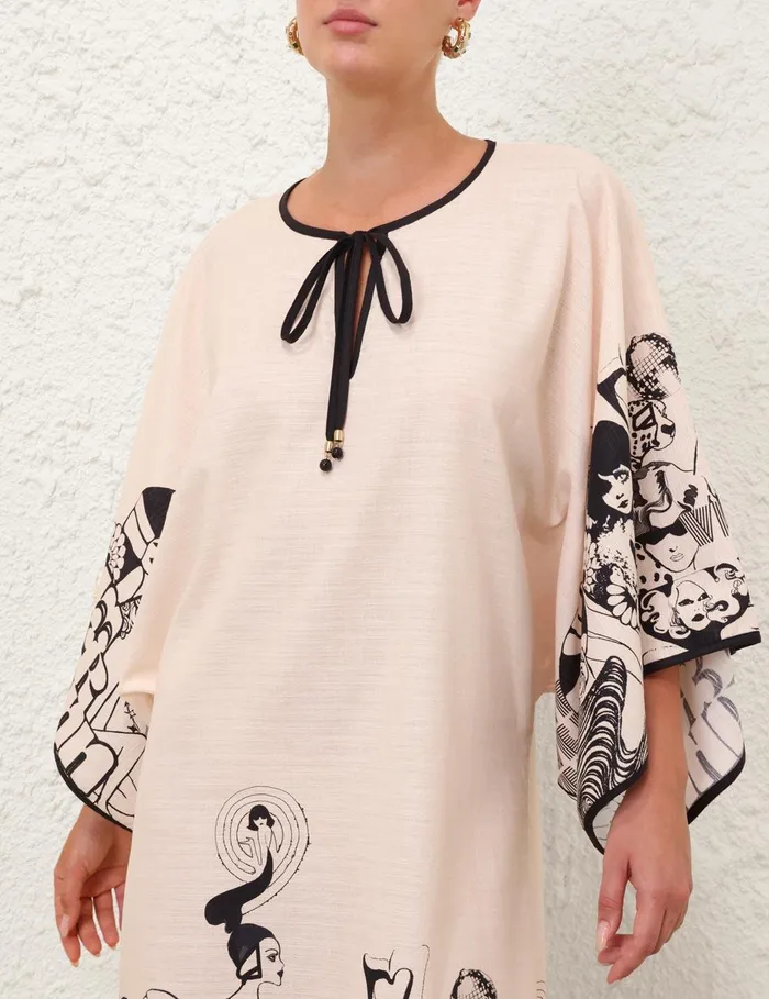 Women Dresses and Coverups Zimmermann Maxine Kaftan Midi Dress Creamblack Poster