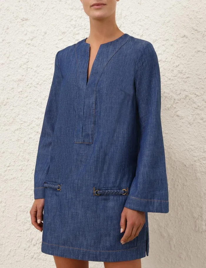 Women Dresses and Coverups Zimmermann Wylie Denim Tunic Dress Railway Blue