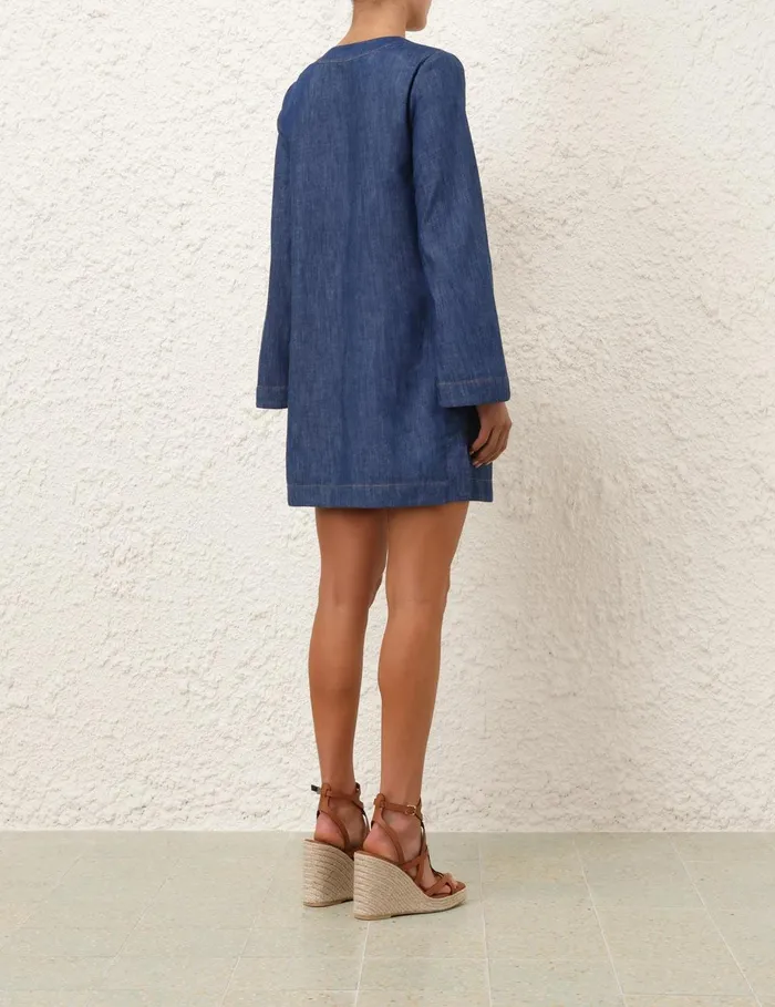 Women Dresses and Coverups Zimmermann Wylie Denim Tunic Dress Railway Blue