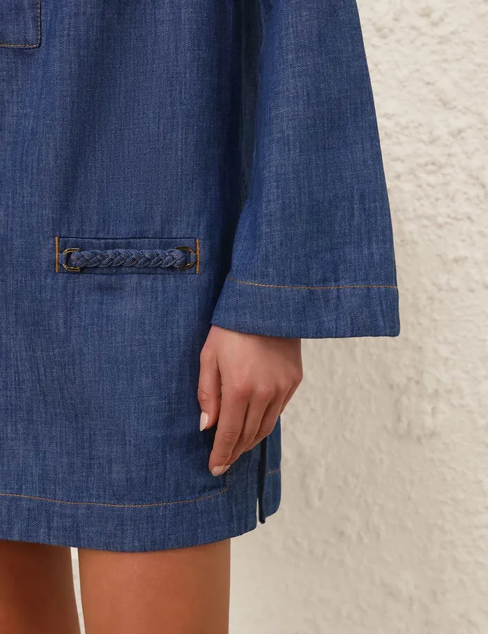 Women Dresses and Coverups Zimmermann Wylie Denim Tunic Dress Railway Blue