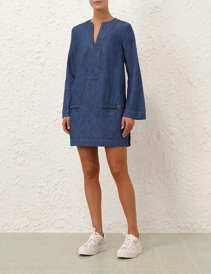 Women Dresses and Coverups Zimmermann Wylie Denim Tunic Dress Railway Blue