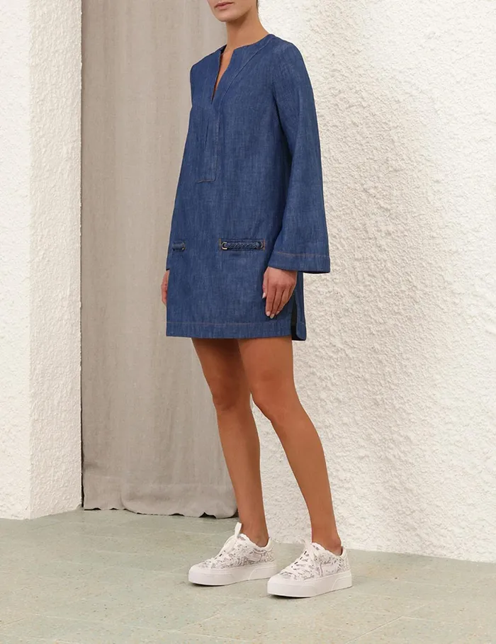 Women Dresses and Coverups Zimmermann Wylie Denim Tunic Dress Railway Blue