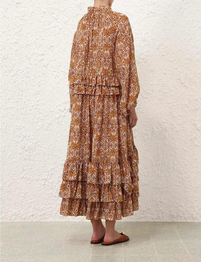 Women Dresses and Coverups Zimmermann Wylie Frill Maxi Dress Orange Ikat