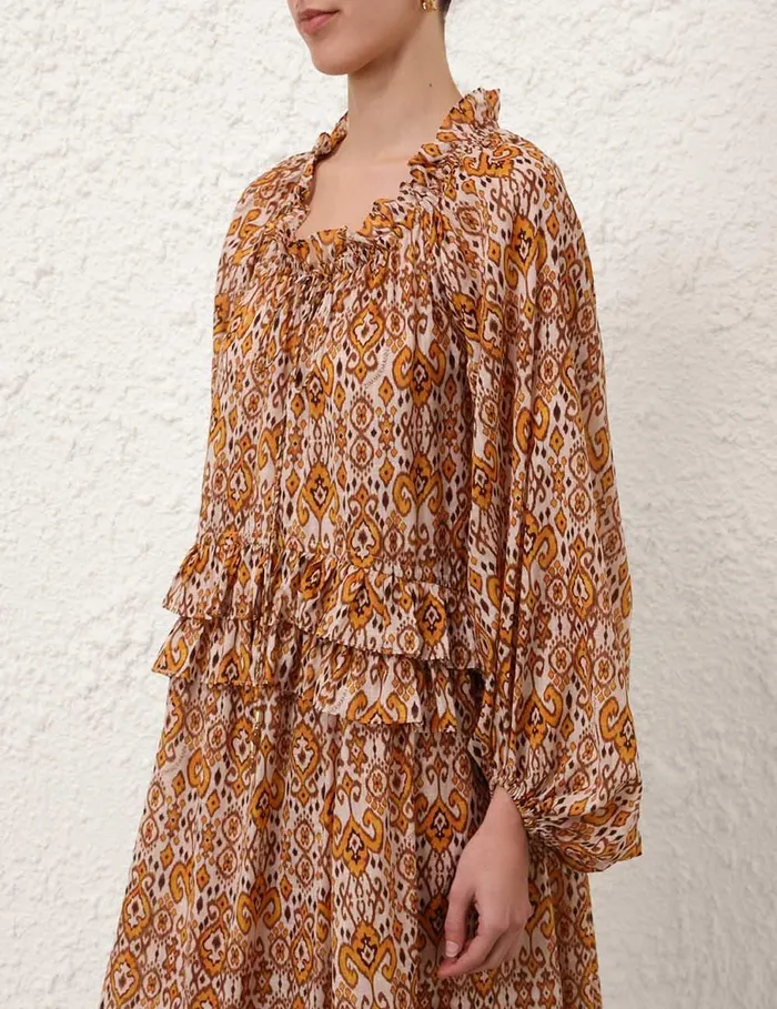 Women Dresses and Coverups Zimmermann Wylie Frill Maxi Dress Orange Ikat