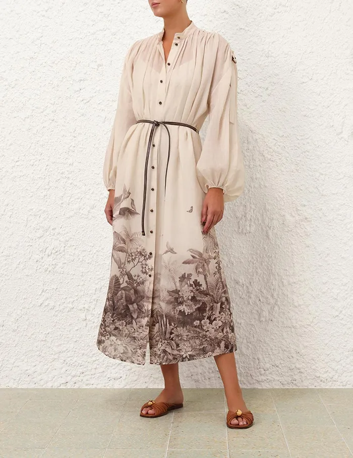 Women Dresses and Coverups Zimmermann Wylie Midi Shirt Dress Sepia Palm