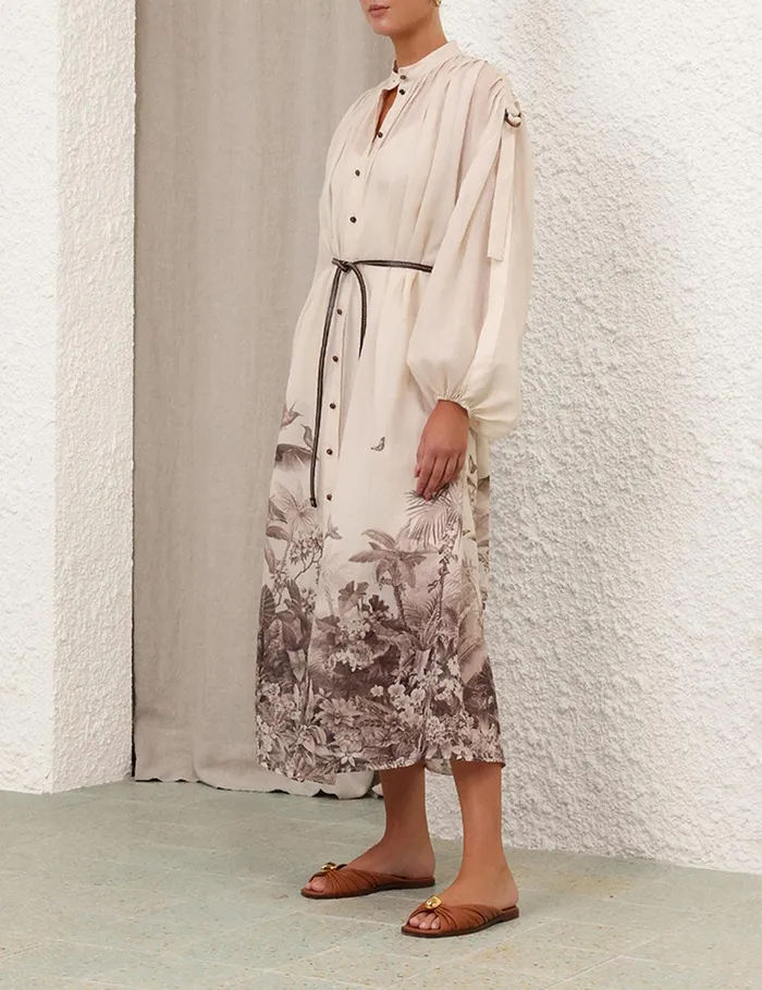 Women Dresses and Coverups Zimmermann Wylie Midi Shirt Dress Sepia Palm