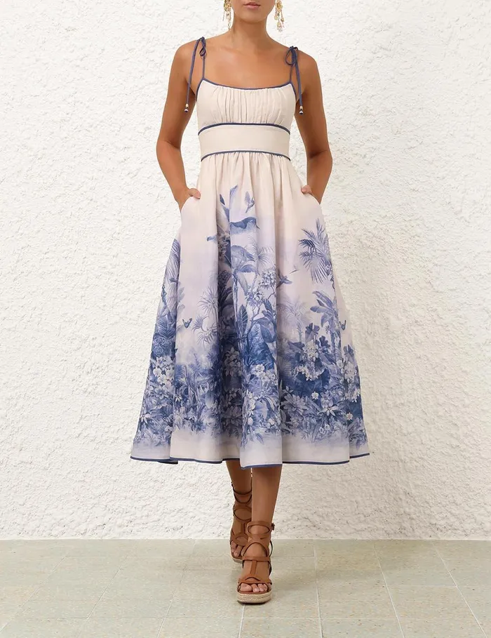 Women Dresses and Coverups Zimmermann Wylie Picnic Dress Blue Palm