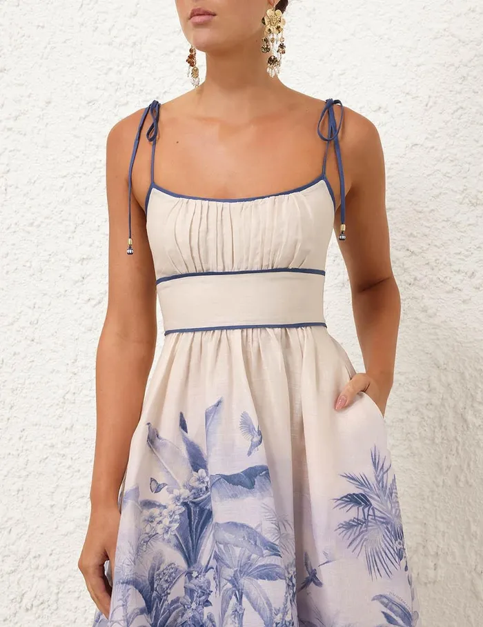 Women Dresses and Coverups Zimmermann Wylie Picnic Dress Blue Palm