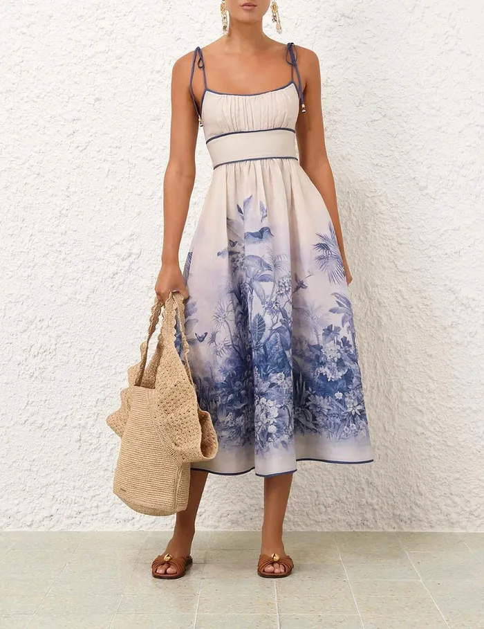 Women Dresses and Coverups Zimmermann Wylie Picnic Dress Blue Palm