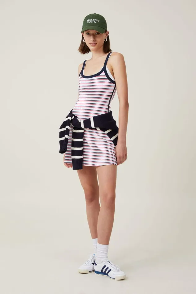 Women Dresses Cotton On Rib Contrast Cami Mini Dress Dee Stripe Nautical