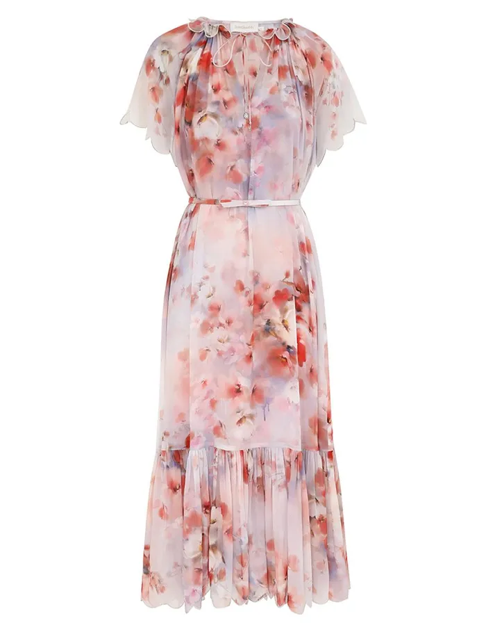 Women Dresses Zimmermann Crush Flutter Midi Dress Scarlet Floral