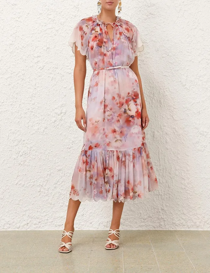 Women Dresses Zimmermann Crush Flutter Midi Dress Scarlet Floral