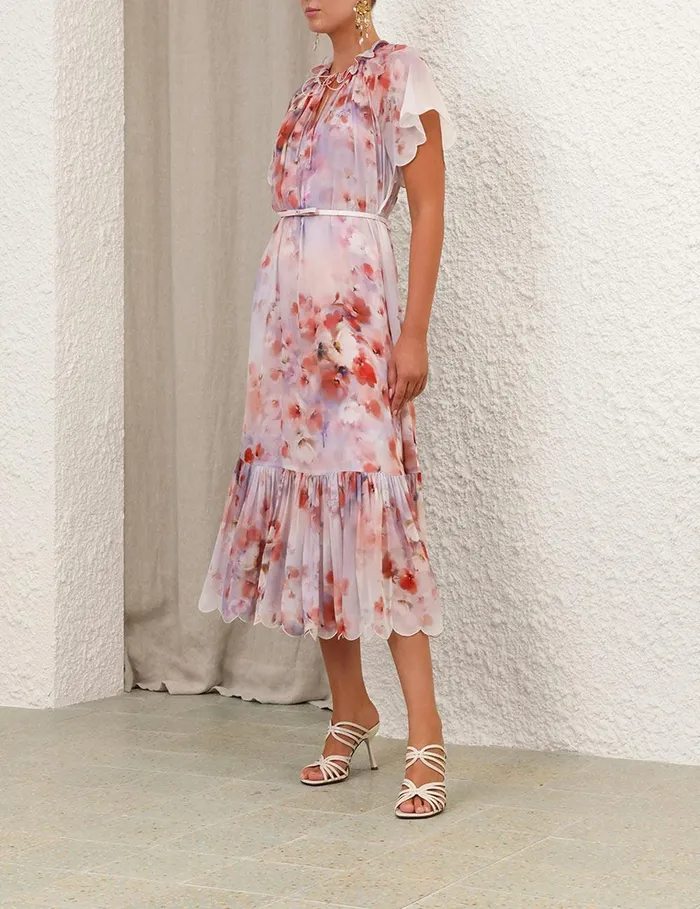 Women Dresses Zimmermann Crush Flutter Midi Dress Scarlet Floral