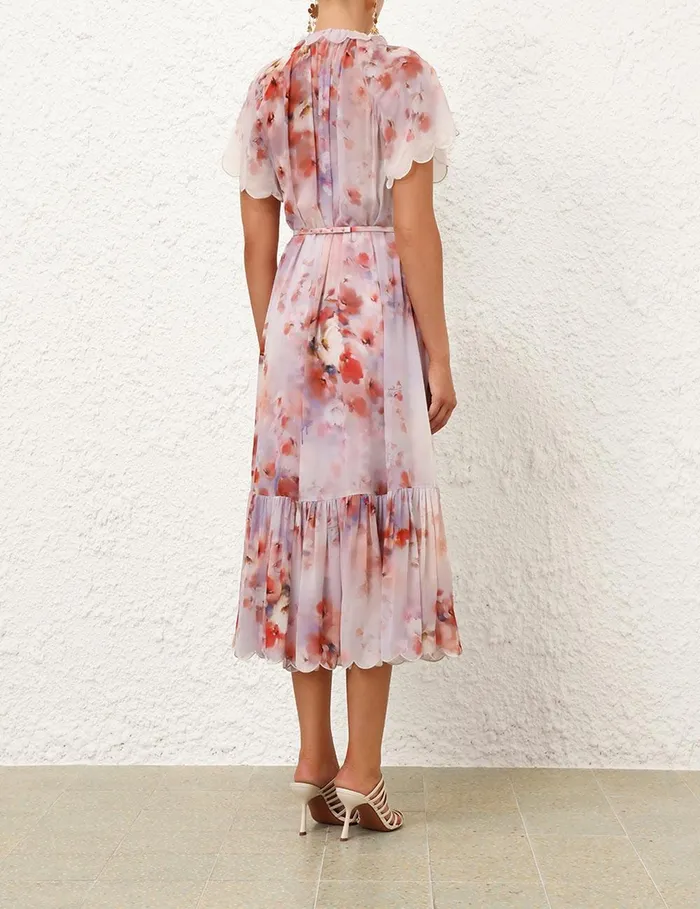 Women Dresses Zimmermann Crush Flutter Midi Dress Scarlet Floral
