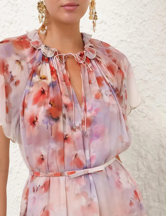 Women Dresses Zimmermann Crush Flutter Midi Dress Scarlet Floral