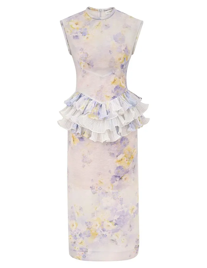 Women Dresses Zimmermann Crush Frill Midi Dress Lilac Floral