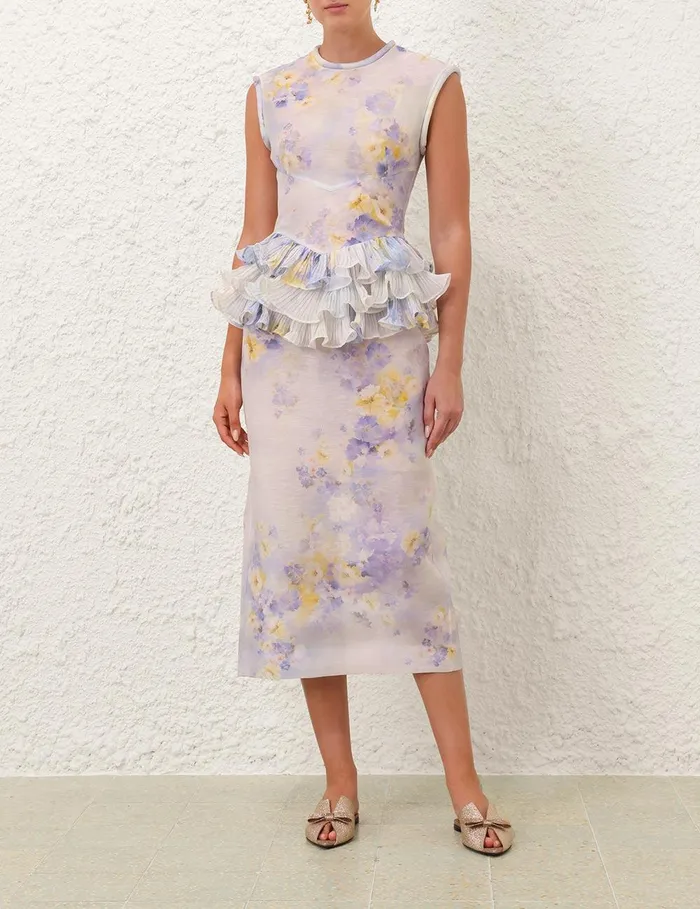 Women Dresses Zimmermann Crush Frill Midi Dress Lilac Floral