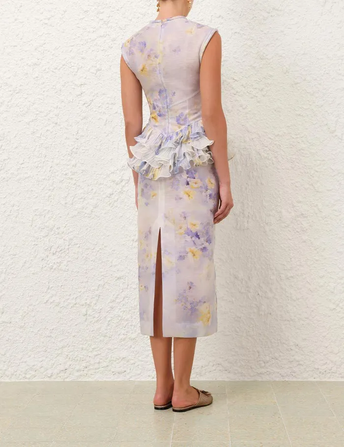 Women Dresses Zimmermann Crush Frill Midi Dress Lilac Floral