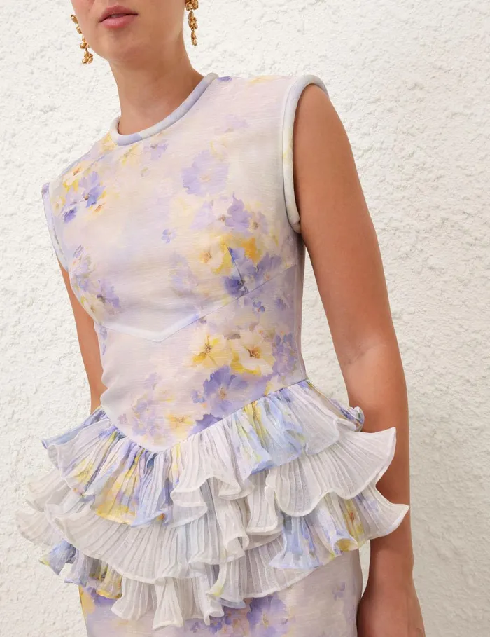 Women Dresses Zimmermann Crush Frill Midi Dress Lilac Floral