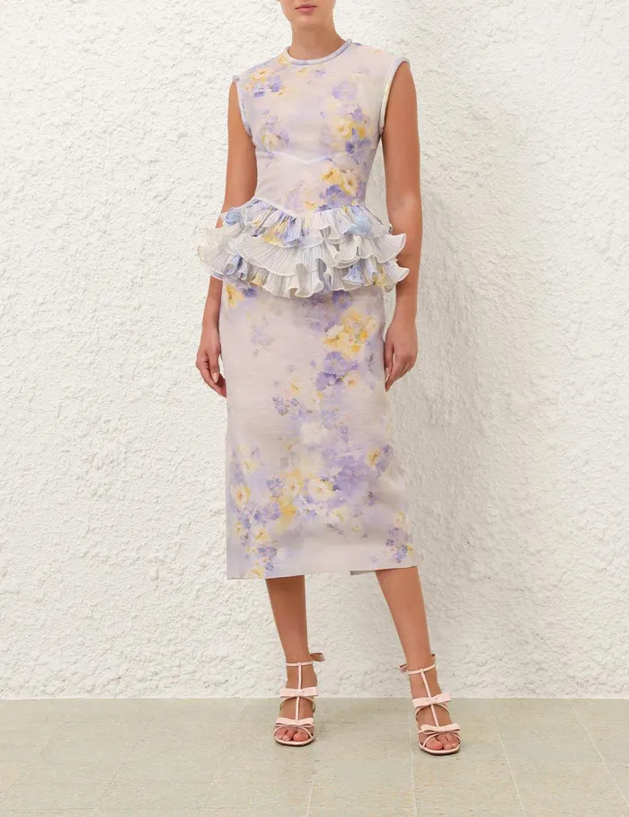 Women Dresses Zimmermann Crush Frill Midi Dress Lilac Floral