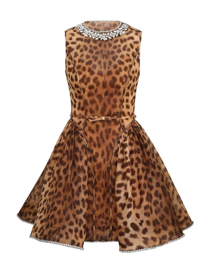 Women Dresses Zimmermann Crush Panelled Mini Dress Leopard
