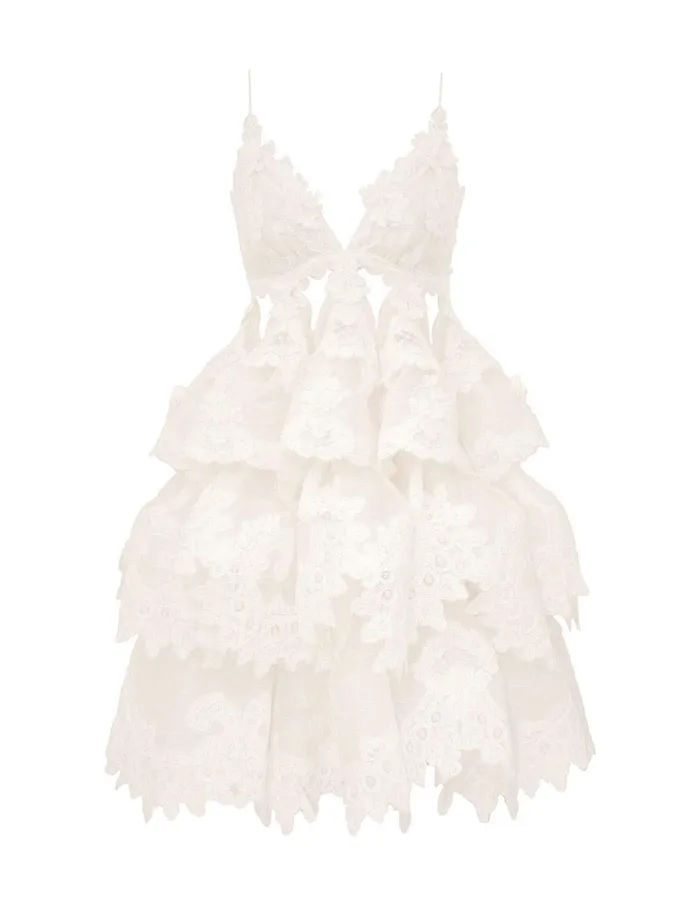 Women Dresses Zimmermann Crush Tiered Lace Dress Ivory