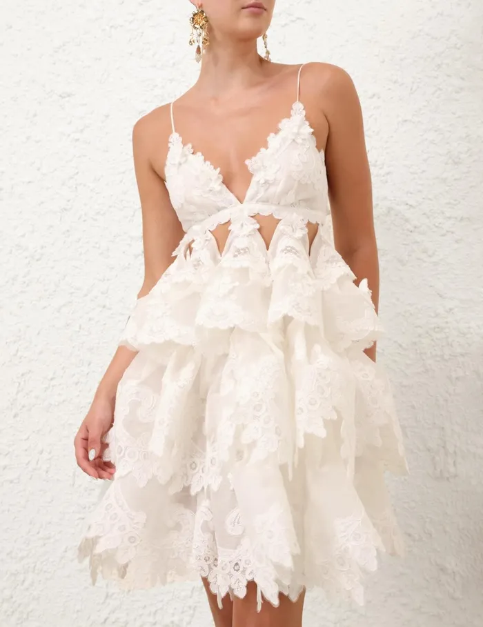 Women Dresses Zimmermann Crush Tiered Lace Dress Ivory