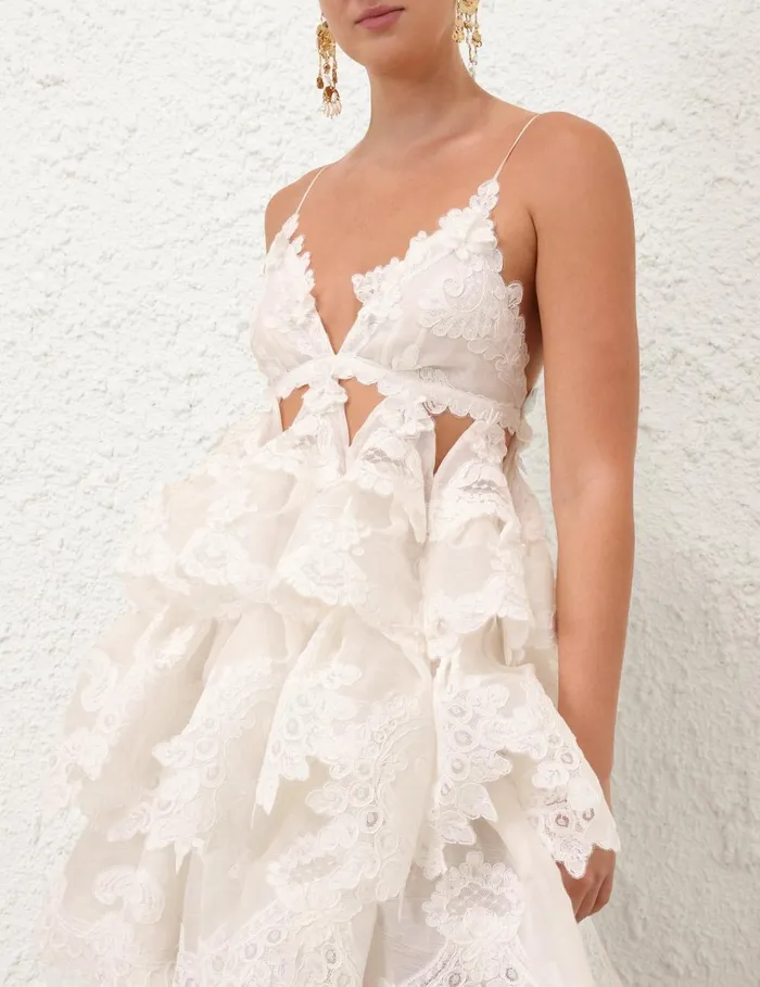 Women Dresses Zimmermann Crush Tiered Lace Dress Ivory