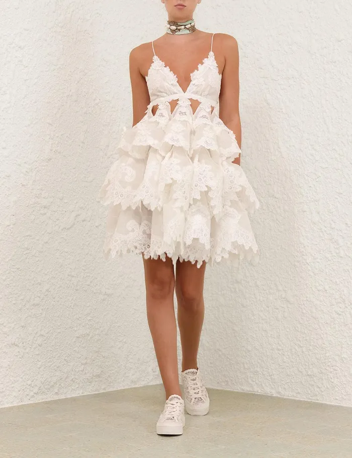Women Dresses Zimmermann Crush Tiered Lace Dress Ivory