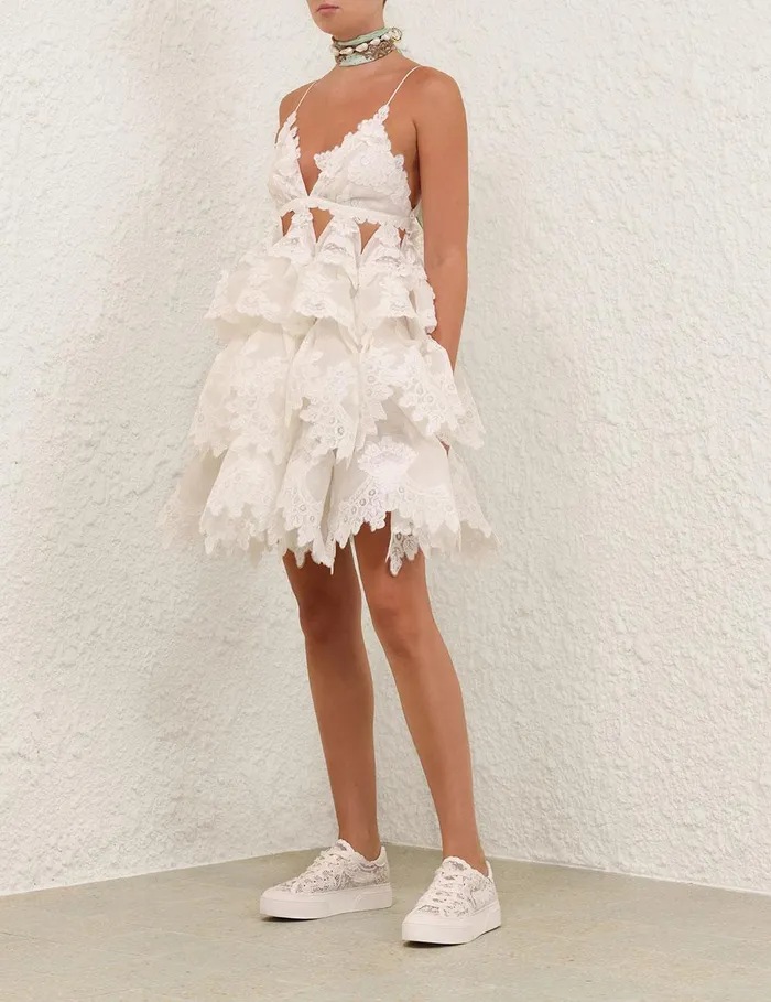 Women Dresses Zimmermann Crush Tiered Lace Dress Ivory
