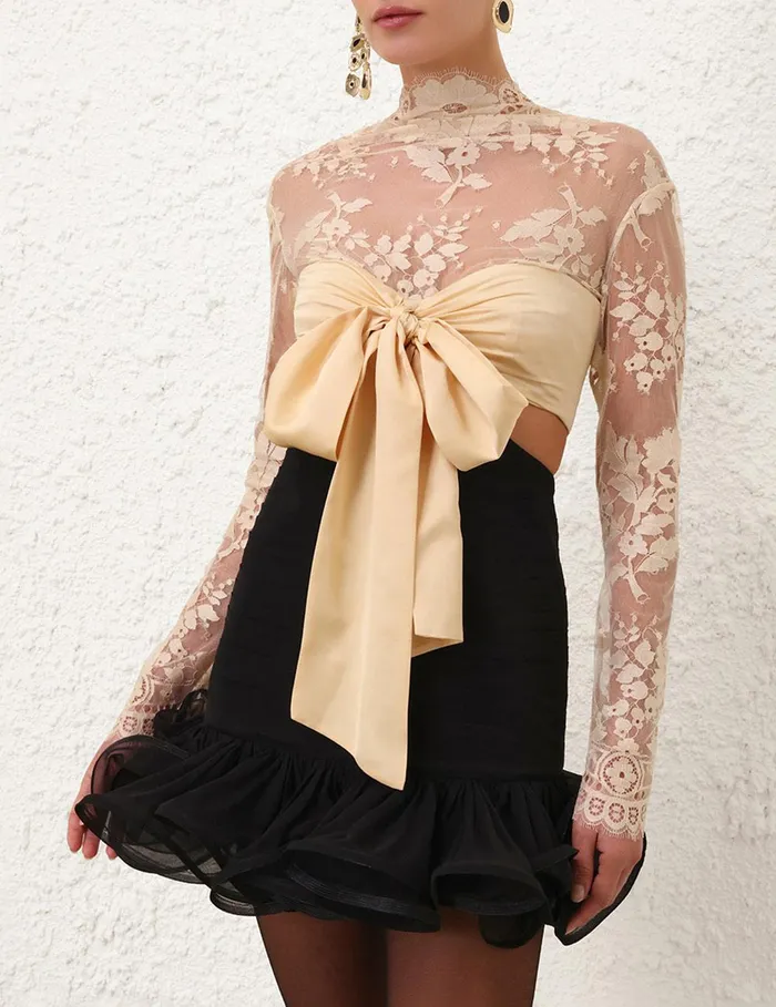 Women Dresses Zimmermann Illustration Flounce Mini Teablack