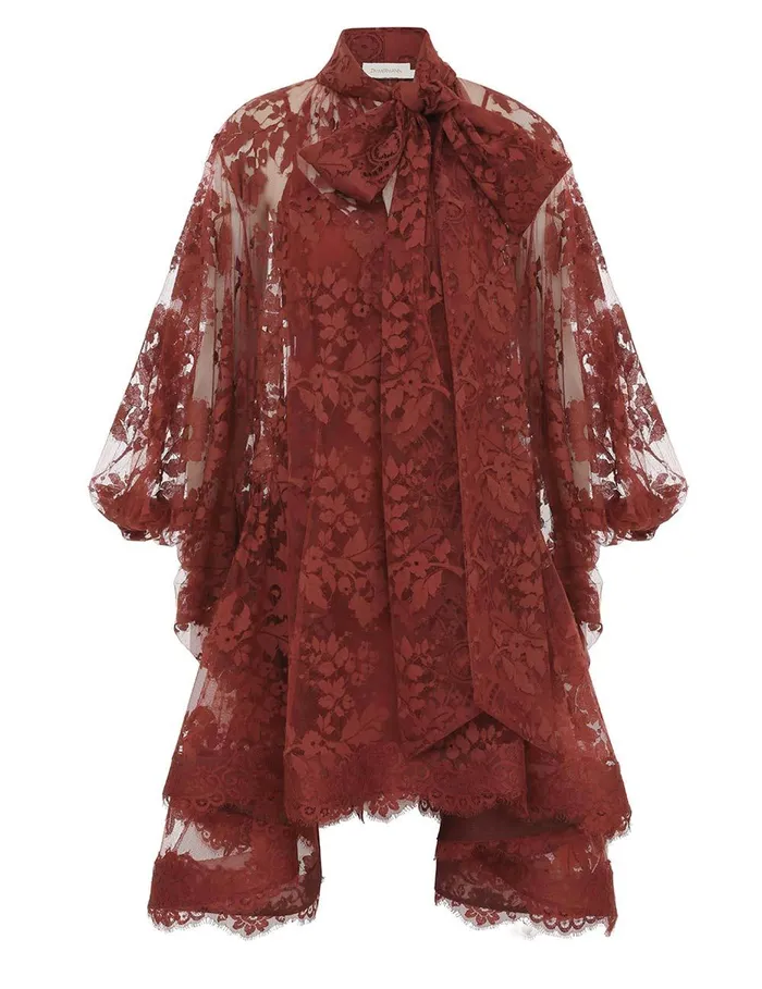 Women Dresses Zimmermann Illustration Lace Mini Dress Chestnut