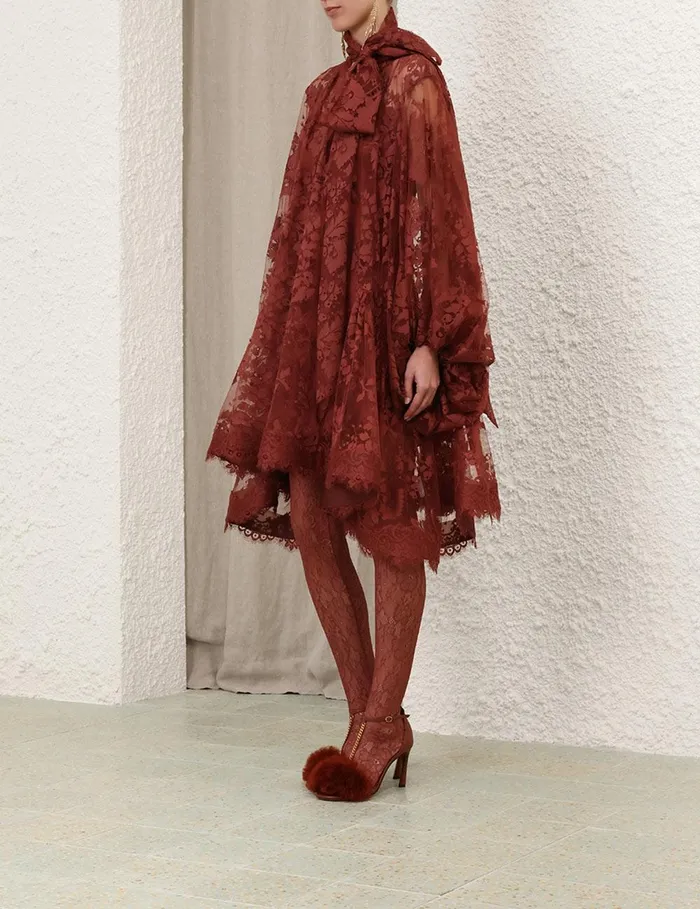 Women Dresses Zimmermann Illustration Lace Mini Dress Chestnut