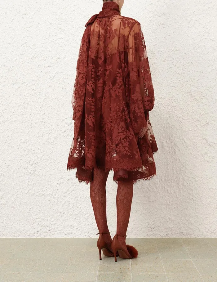 Women Dresses Zimmermann Illustration Lace Mini Dress Chestnut