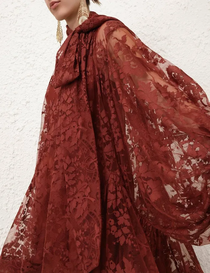 Women Dresses Zimmermann Illustration Lace Mini Dress Chestnut