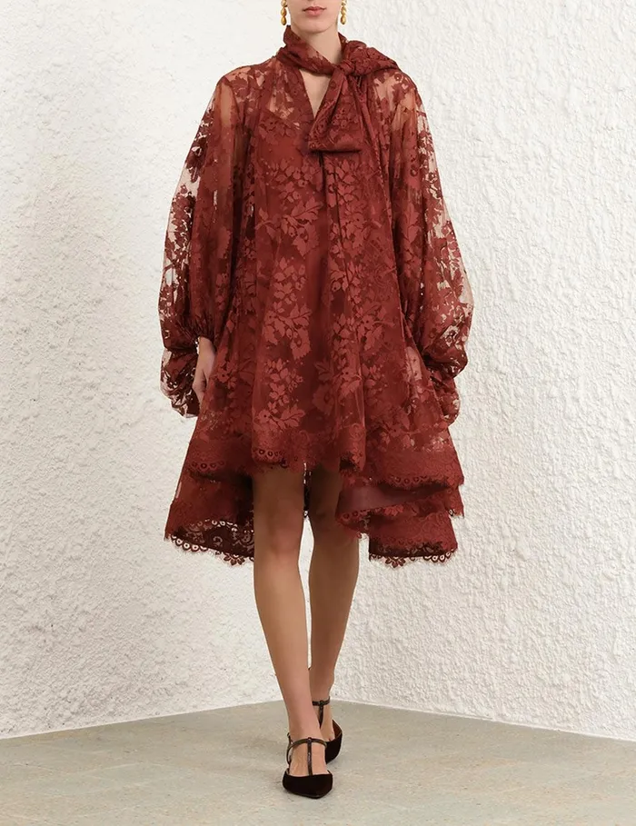 Women Dresses Zimmermann Illustration Lace Mini Dress Chestnut